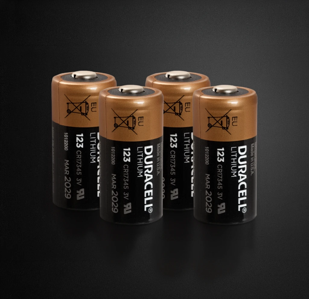 Duracell CR123 lithium batteries used to power the HeartHero AED, providing long-lasting and reliable energy.