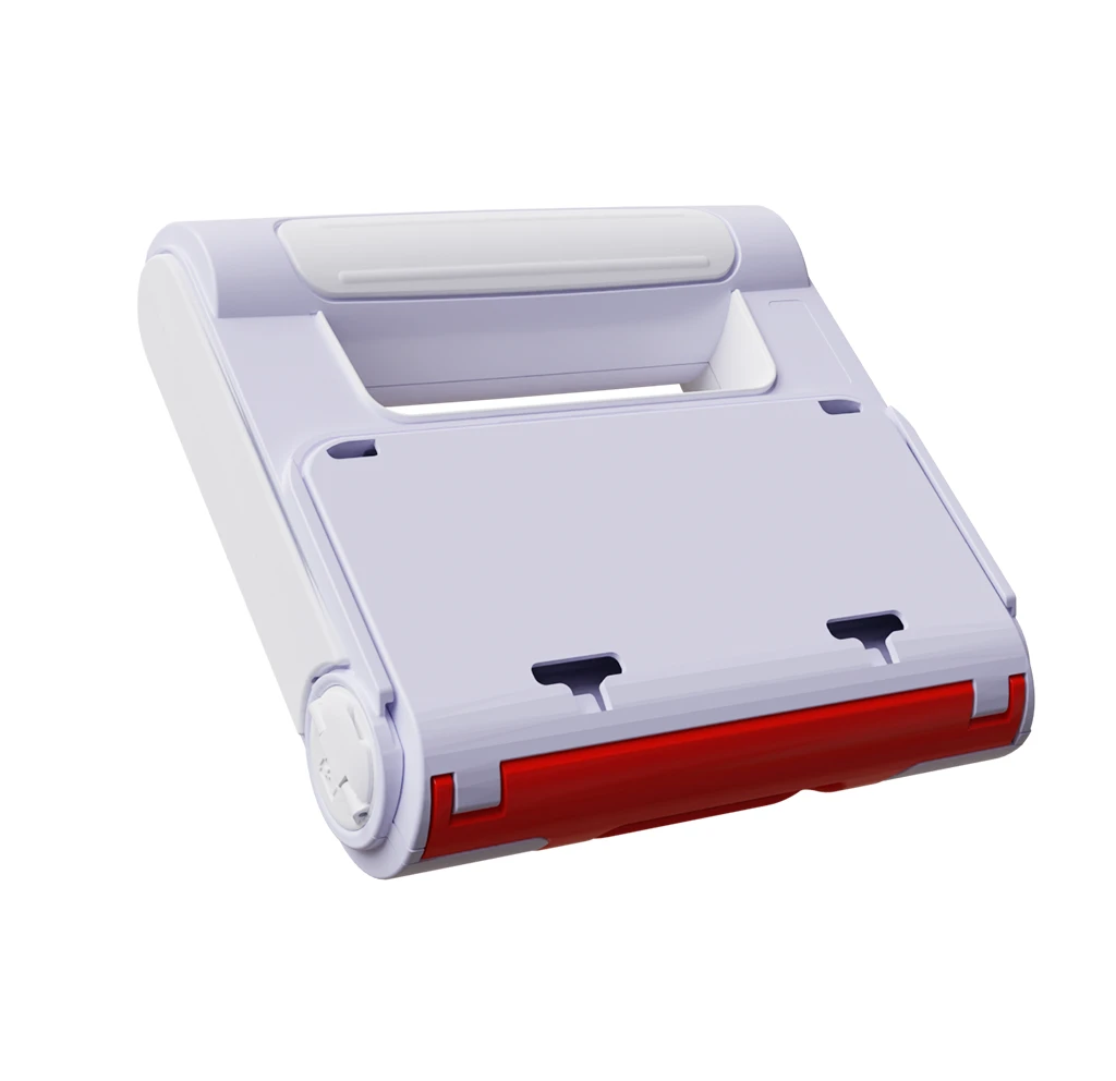 Rear angled view of the HeartHero AED focusing on the battery compartment cover and overall durable construction.