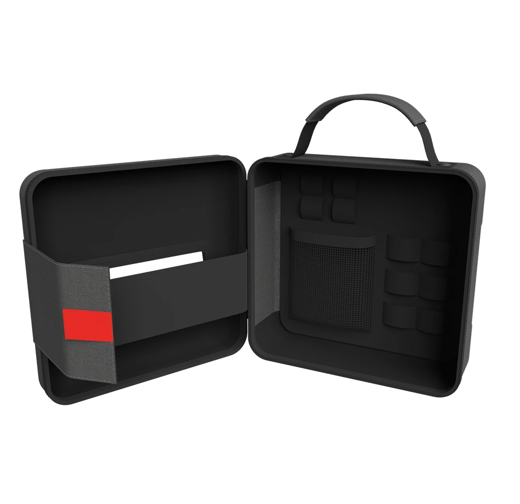Empty carry case interior showing structured compartments and storage sections designed to keep equipment organised and protected.