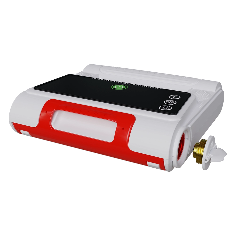 Angled view of the HeartHero Elliot AED with the battery door partially attached, showing how the replacement door aligns with the compartment.